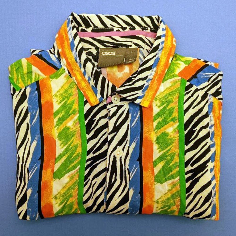 ASOS | Animal Pattern Striped Short Sleeve Button Up Shirt | S